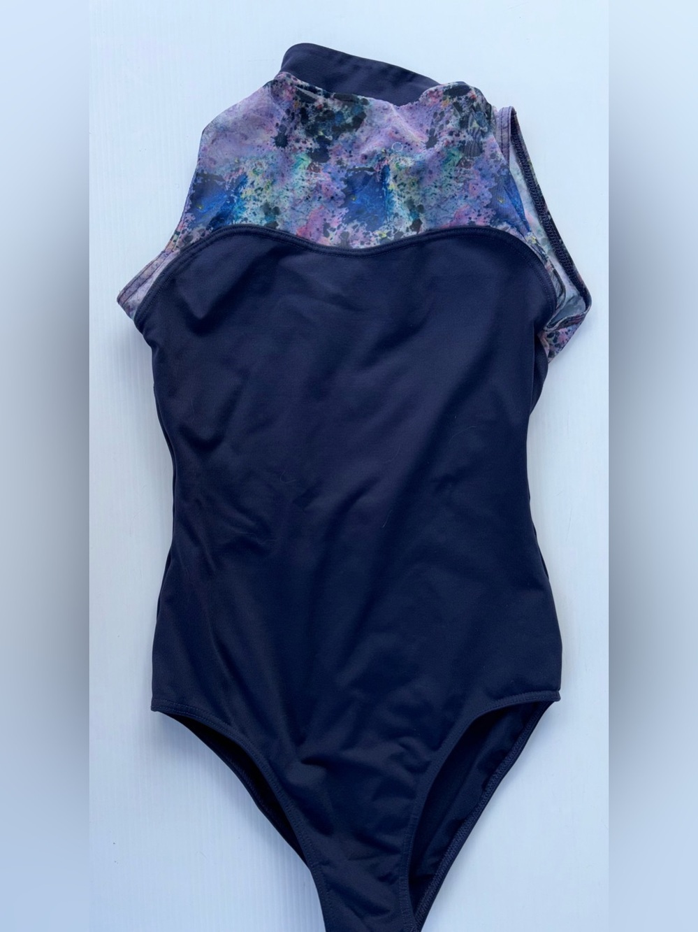 Black One-Piece Swimsuit with Pastel Multicolor Yoke
